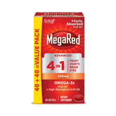 MegaRed Advanced 4-in-1 bottle with softgels supports heart, brain, joints, and eyes.