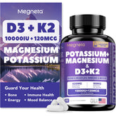 MEGNETA high-potency D3 K2 bottle label highlights bone support and immune system synergy.