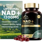 MEGNETA liposomal NAD+ supplement bottle on desk for daily energy support.