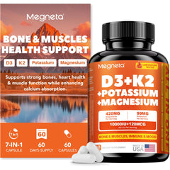 MEGNETA Vitamin D3 K2 bottle for daily calcium balance.