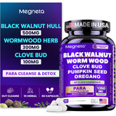MEGNETA Wormwood Black Walnut Clove Cleanse bottle shows a 10-herb blend for daily digestive support