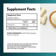MEIBOTAN Tyrosine 500mg label front highlights gluten-free, vegan-friendly credentials