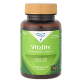 Melaleuca Vitality multivitamin bottle on shelf, highlighting daily energy support for 50+ adults.