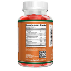 Close-up of Melanin Health bottle label highlighting immune and energy support.