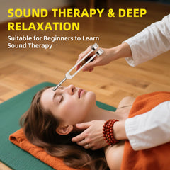 MELHA ergonomic-handle tuning fork designed for comfortable grip during practice.