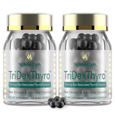 Meliorantheris TriDexThyro bottle close-up shows triple-source formula for daily balance.