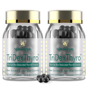 Meliorantheris TriDexThyro bottle close-up shows triple-source formula for daily balance.