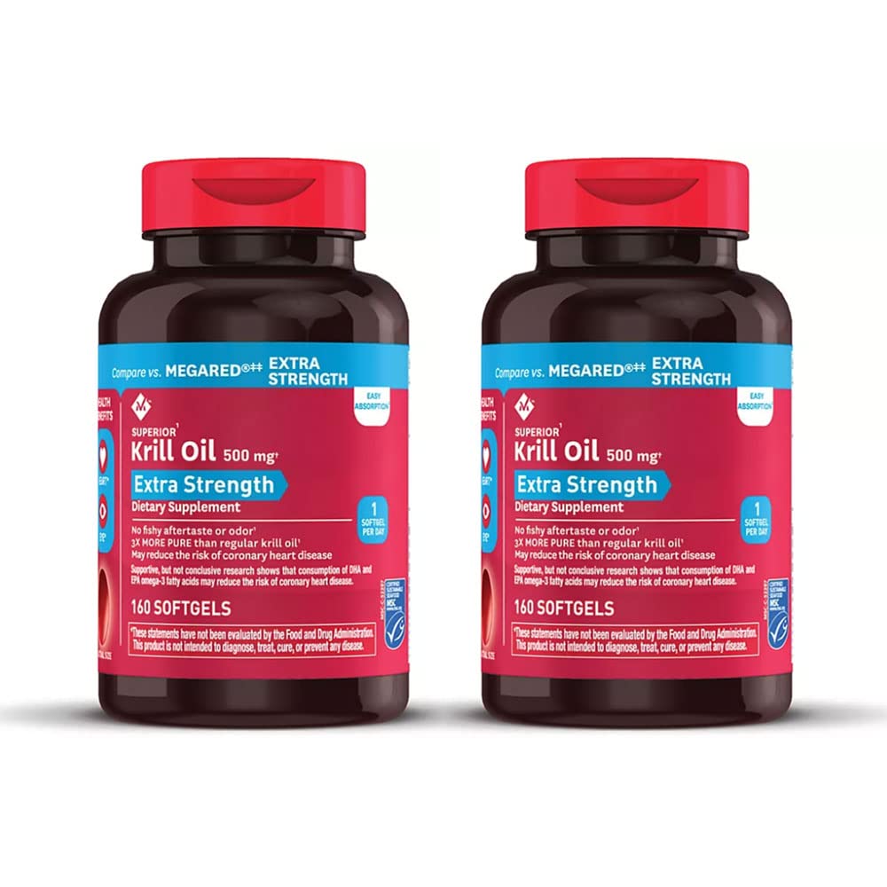 Member's Mark Krill Oil Softgels bottle with 500 mg dose, designed for convenient omega-3 intake.
