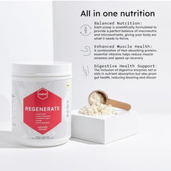 MEND Regenerate vanilla protein powder scoop provides convenient servings for recovery.