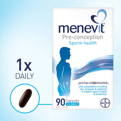 Menevit bottle beside morning glass, suggesting easy daily routine