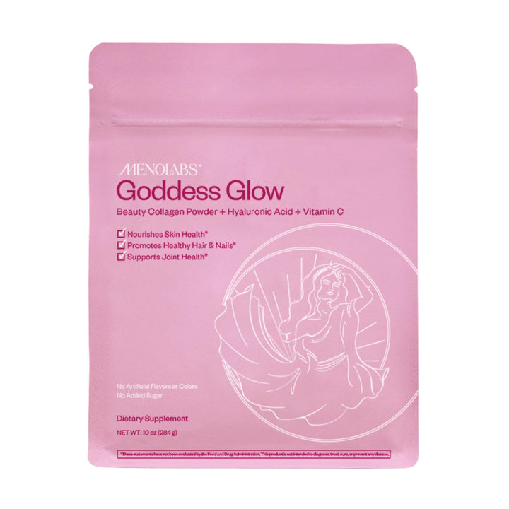 MENOLABS Goddess Glow tub front highlighting skin and joints support