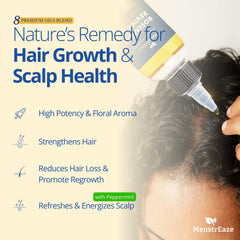 MenstrEaze adjustable applicator delivering precise scalp treatment on damp or dry hair.