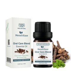MenstrEaze oral care blend bottle showing pre-diluted formula for easy gum use