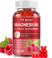 MENXI Magnesium Gummies Raspberry bottle highlights sugar-free, sleep-supporting formula.