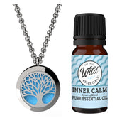 Messentials Tree of Life diffuser pendant worn on a sleek chain for on-the-go aromatherapy