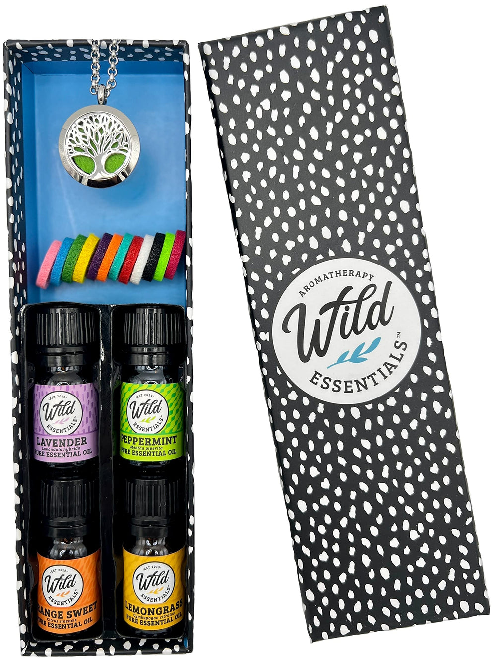 mEssentials Tree of Life necklace diffuser with lavender oil for on-the-go relaxation