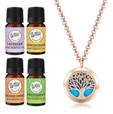 mEssentials Wild Essentials rose gold Tree of Life diffuser necklace offers on-the-go aromatherapy for calming moments.
