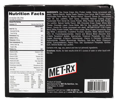 MET-Rx Colossal Cookie Crunch nutrition panel illustrating the bar's format and weight.