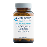 Metabolic Maintenance Cal Mag Zinc Complex bottle on a clean countertop for everyday bone and heart support.