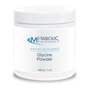Metabolic Maintenance Glycine Powder tub front, supports calm nights and premium amino acid formula.