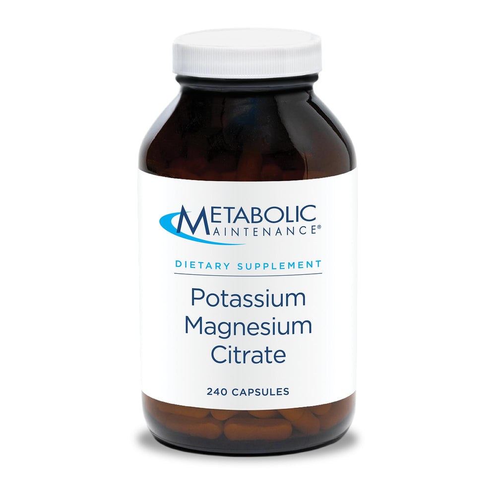 Metabolic Maintenance Potassium Magnesium Citrate bottle front showing label and dosage for daily use