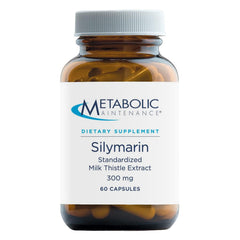 Metabolic Maintenance Silymarin bottle label shows 300 mg dose for liver support.