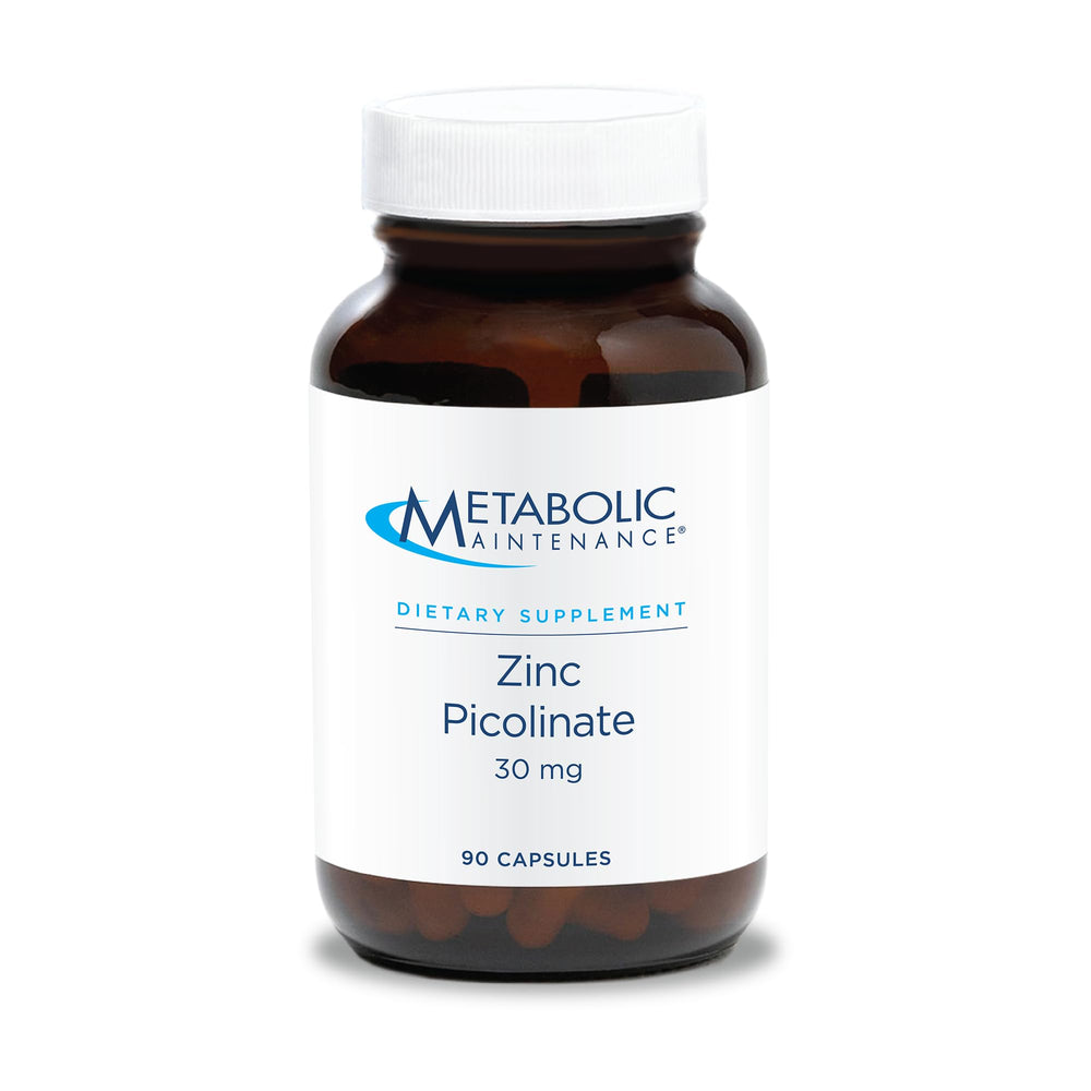 Metabolic Maintenance Zinc Picolinate bottle label highlighting high absorption.
