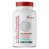 Metabolic Nutrition Glutamine powder tub highlighting high-purity, recovery-supporting formula.
