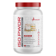 Metabolic Nutrition ISO PWDR Birthday Cake bottle shows 26g protein per serving for lean muscle support.