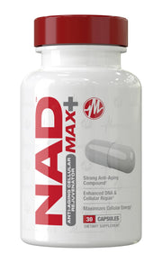Metabolic Nutrition NAD MAX Plus+ bottle showcasing 30 veggie capsules for cellular energy support