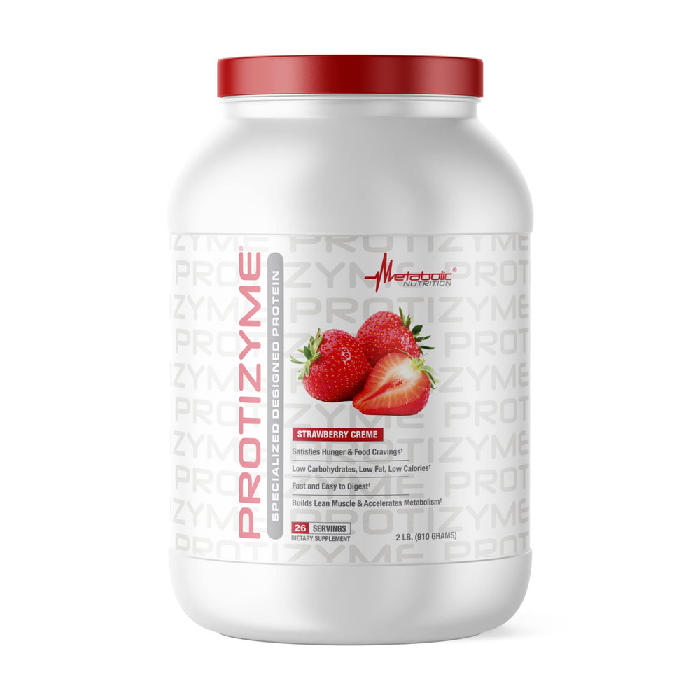 Metabolic Nutrition Protizyme Strawberry Creme bottle for a high protein shake