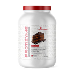 Protizyme whey tin front by Metabolic Nutrition highlighting high-protein formula