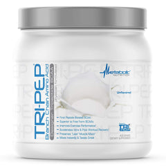 Metabolic Nutrition TRIPEP unflavored powder bottle for versatile workout recovery.