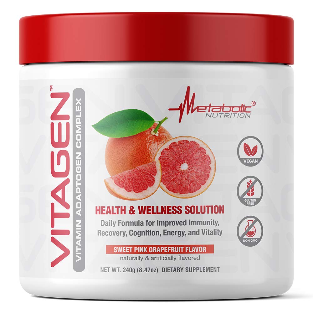 Metabolic Nutrition Vitagen label shows vitamin blend and adaptogens for daily vitality