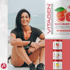 Lemonade-flavored Vitagen glass suggests refreshing intake and daytime vitality.