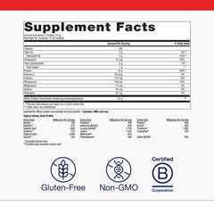 Metagenics BioPure Protein label detail shows immunoglobulins and clean, non-GMO formula.