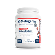 Metagenics BioPure Protein tub front view, highlighting 16 g of protein per serving for daily support.