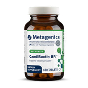 Metagenics CandiBactin-BR: botella con cápsulas para apoyo intestinal diario.