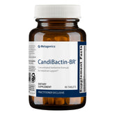Metagenics Candibactin-BR bottle on a kitchen counter for daily digestive support.