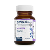 Metagenics Ceriva bottle closeup showing cognitive support formula for focus and recall