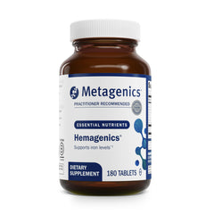 Metagenics Hemagenics iron tablets bottle showcasing daily wellness benefits