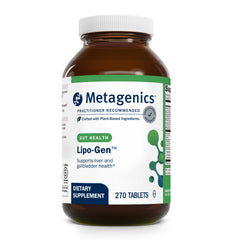 Metagenics Lipo-Gen bottle front highlights lipotropic liver support.