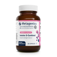 Metagenics Meta Indole-3-Carbinol capsules shown for daily hormone balance support