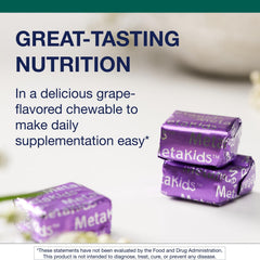 Textured chew close-up emphasizes appealing texture and taste in MetaKids soft vitamins.
