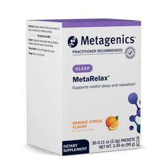 Metagenics MetaRelax bottle with powder for restful evenings and calm energy.