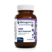 Metagenics Mg/K Aspartate bottle showing electrolyte support for active lifestyles.