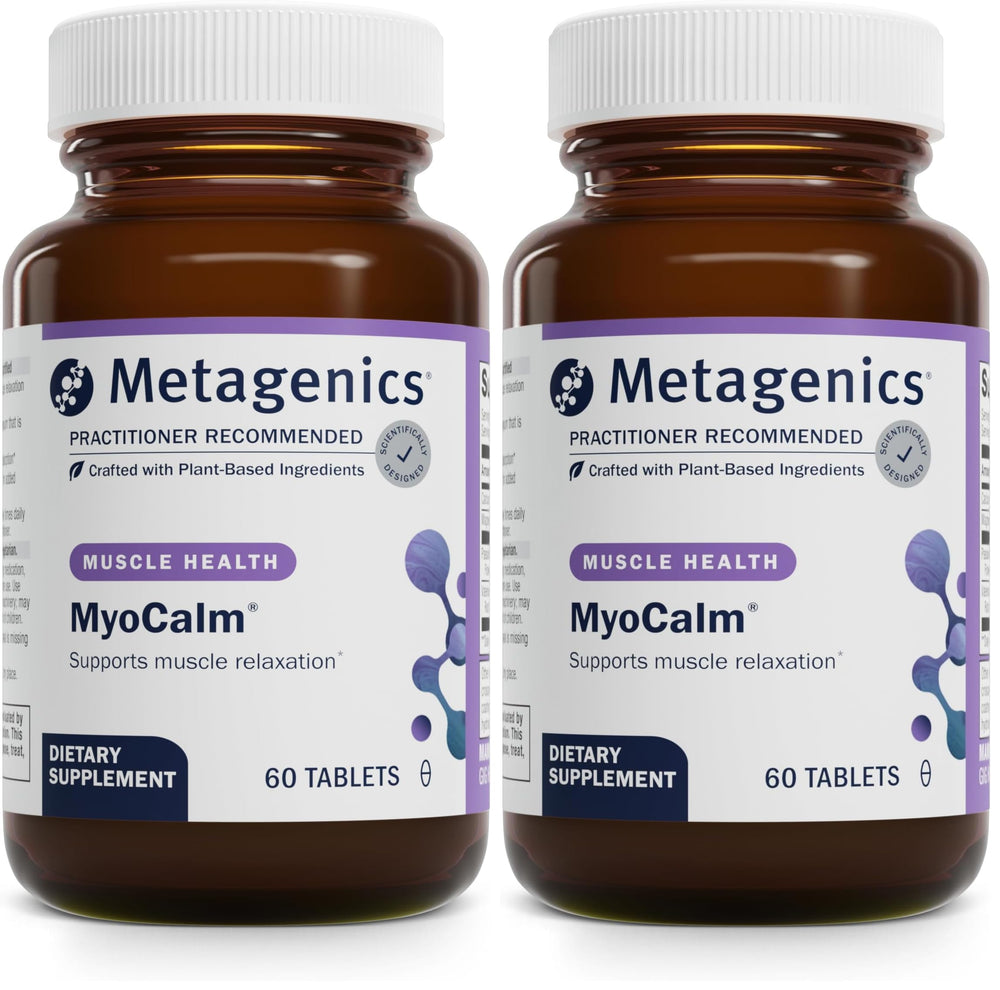 Metagenics MyoCalm bottle front showing calcium and magnesium for muscle support