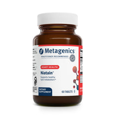 Metagenics Niatain bottle close-up highlighting extended-release niacin for steady energy