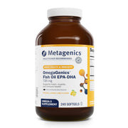 Metagenics OmegaGenics bottle front showing high potency EPA-DHA for daily heart support.