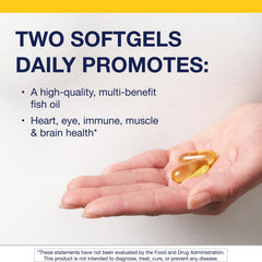 Metagenics OmegaGenics capsules close-up, easy-to-swallow softgels with lemon-lime flavor.